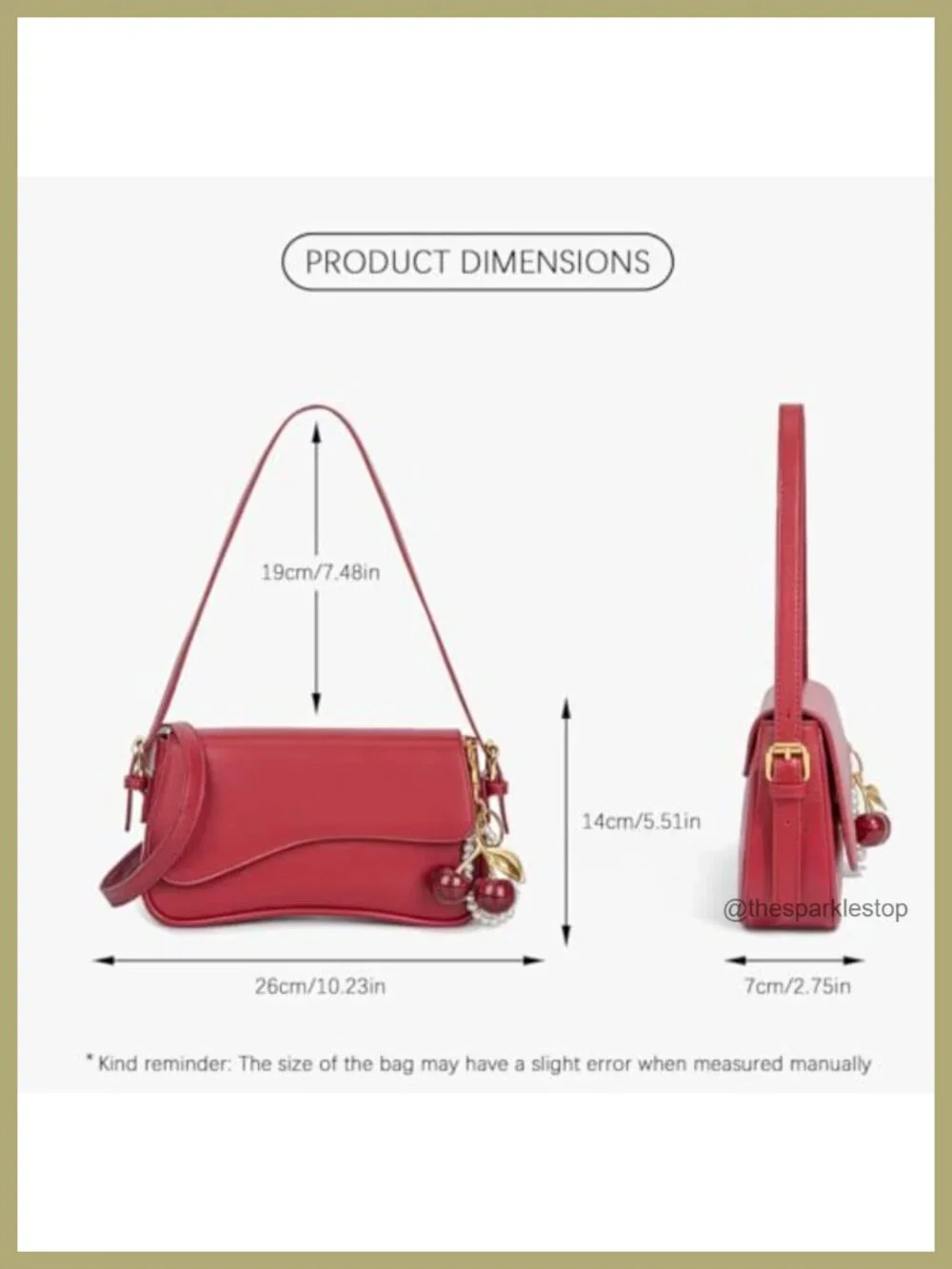 Cherry Charm Hobo Bag Crossbody Shoulder Purse Y2K Detachable Straps PU
